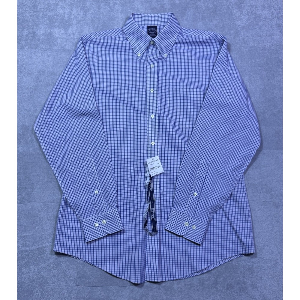 Brooks Brothers Shirt Mens 16 34/35 Blue Tattersall Poplin Non Iron Normcore NEW